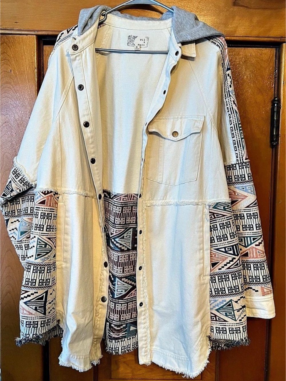 Geometric Hooded Utility Jacket in Cream Size Medium